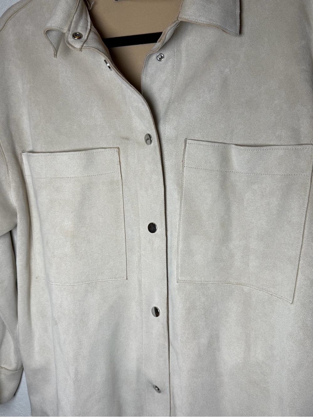 Zara Faux Suede Shacket Womens Small Beige Oversized Snap Front Shirt Jacket - Picture 6 of 11